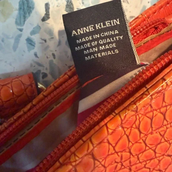 Anne Klein Orange Croc Embossed Patent Leather Tote Shoulder Bag - Picture 7 of 8